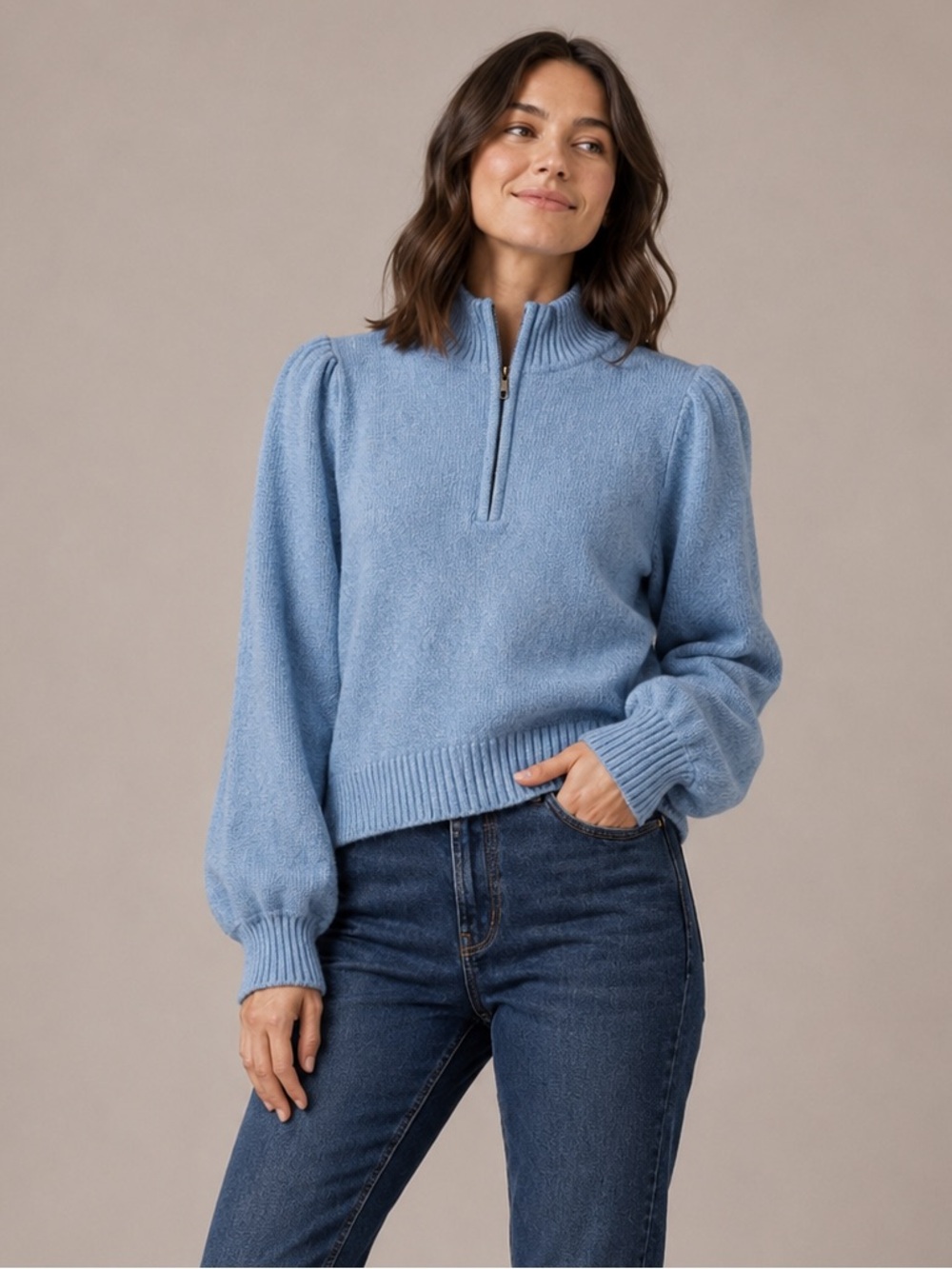 Universal Thread Light Blue Half-Zip Turtleneck Sweater
